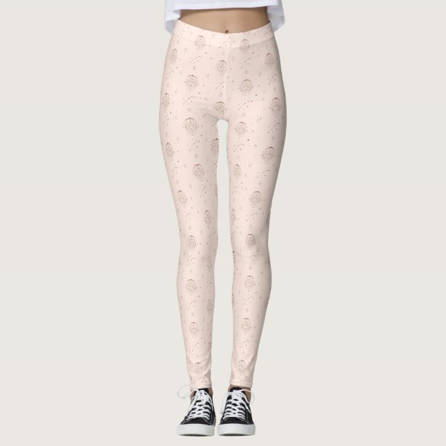 Aries Zodiac Pattern in Brown and Burgundy Leggings (Front)