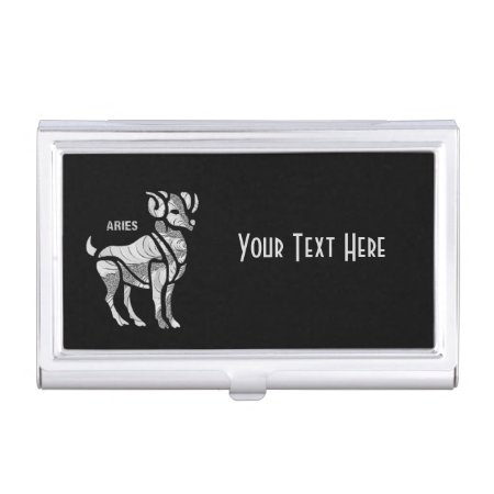 Aries Zodiac Personalized Black Business Card Holder