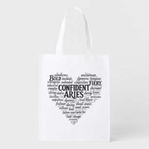 Aries Zodiac Reusable Tote Bag Word Cloud