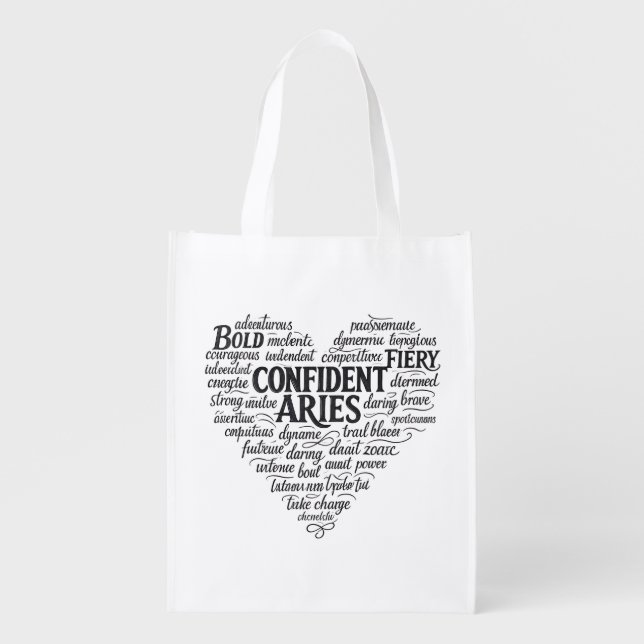 Aries Zodiac Reusable Tote Bag | Word Cloud  (Front)