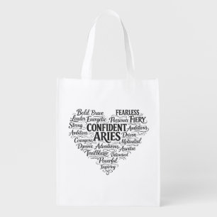 Aries Zodiac Reusable Tote Bag Word Cloud