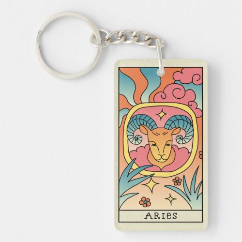 Aries Zodiac Sign Abstract Art Vintage  Keychain