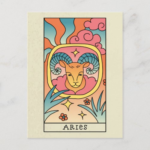 Aries Zodiac Sign Abstract Art Vintage Postcard