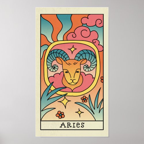 Aries Zodiac Sign Abstract Art Vintage Poster