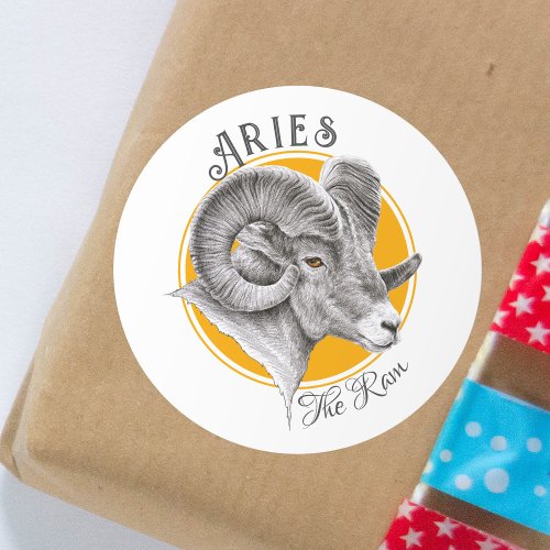 Aries Zodiac sign Astrology Bighorn Ram Animal art Classic Round Sticker