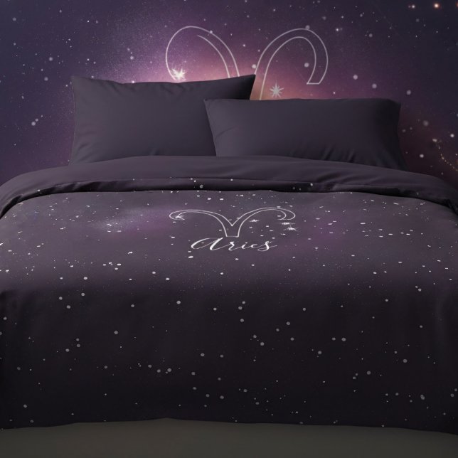 Aries Zodiac Sign Astrology Galaxy Duvet Cover (Aries Zodiac Sign Astrology Galaxy Duvet Cover - add your name (pillowcases not included))