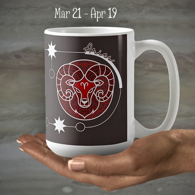 Aries Zodiac Sign Astrology Mandala Red Gray White Coffee Mug (Creator Uploaded)
