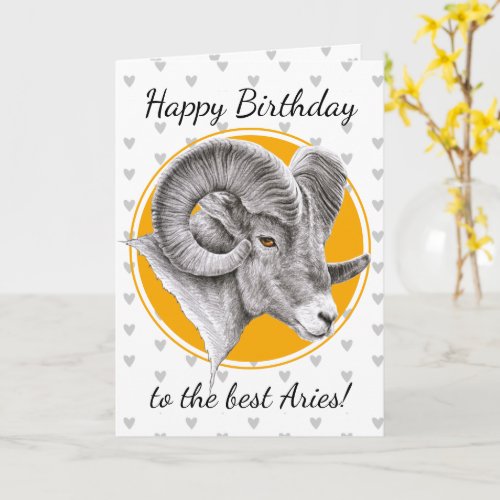 Aries Zodiac sign Bighorn Ram Animal art Birthday Card
