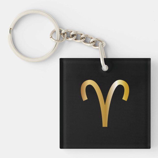 Aries Zodiac Sign, Black & Gold Keychain (Front)