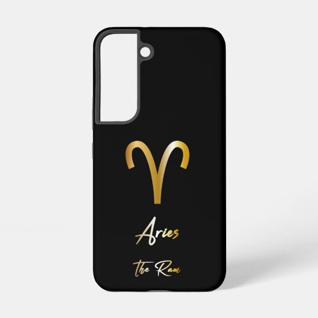 Aries Zodiac Sign, Black & Gold  Samsung Galaxy Case (Back)