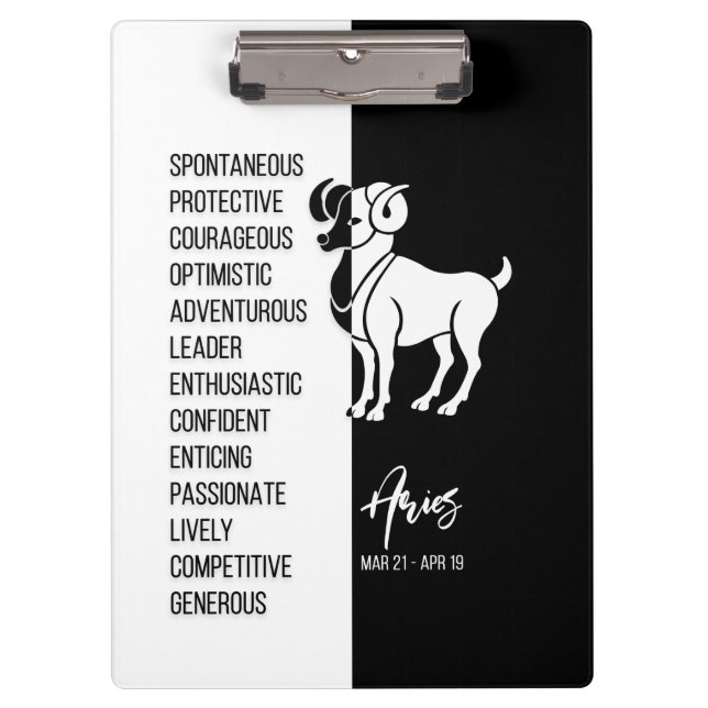Aries Zodiac Sign Black & White Clipboard (Front)