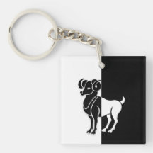 Aries Zodiac Sign, Black & White Keychain