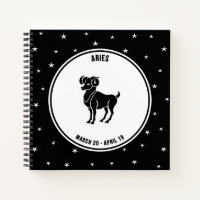 Aries Zodiac Sign, Black & White Notebook