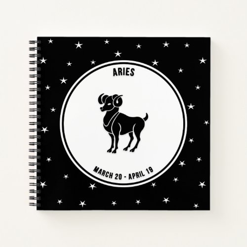 Aries Zodiac Sign Black  White Notebook