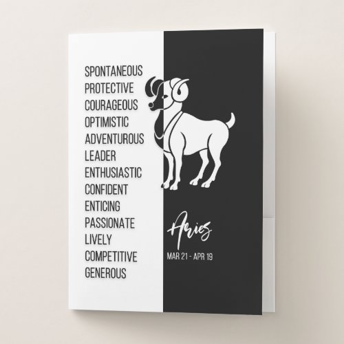 Aries Zodiac Sign Black  White Pocket Folder