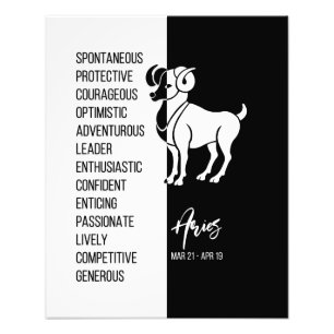 Aries Zodiac Sign, Black & White Poster