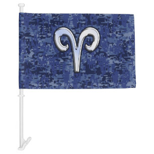 Aries Zodiac Sign Blue Digital Camouflage Car Flag