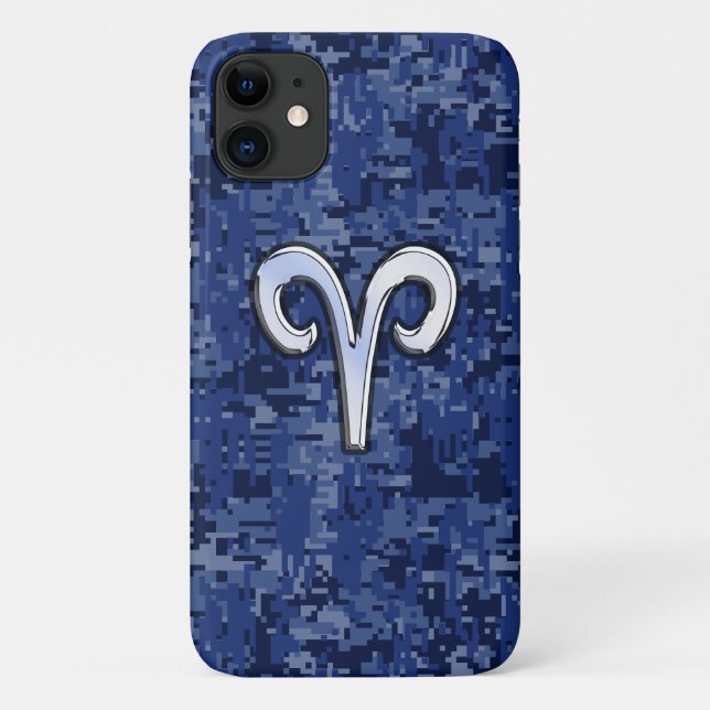 Aries Zodiac Sign Blue Digital Camouflage Case-Mate iPhone Case (Back)