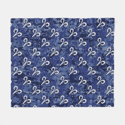 Aries Zodiac Sign Blue Digital Camouflage Fleece Blanket