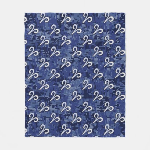 Aries Zodiac Sign Blue Digital Camouflage Fleece Blanket