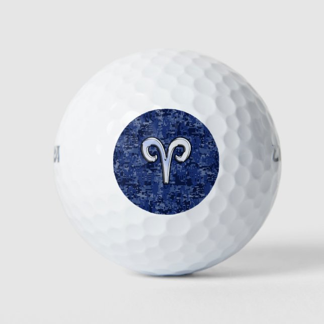 Aries Zodiac Sign Blue Digital Camouflage Golf Balls (Front)