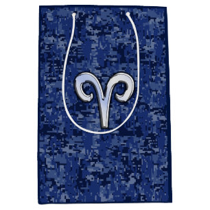 Aries Zodiac Sign Blue Digital Camouflage Medium Gift Bag