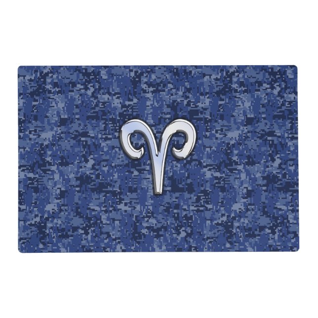 Aries Zodiac Sign Blue Digital Camouflage Placemat (Front)