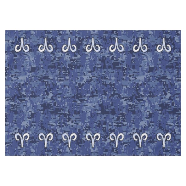 Aries Zodiac Sign Blue Digital Camouflage Tablecloth (Front (Horizontal))