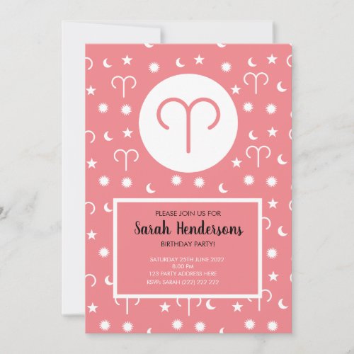 Aries zodiac sign color invitation template 