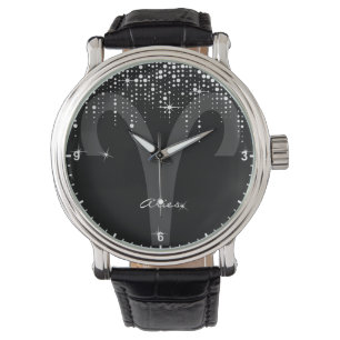 Aries Zodiac Sign Dripping Glam Glitter Rain Drops Watch
