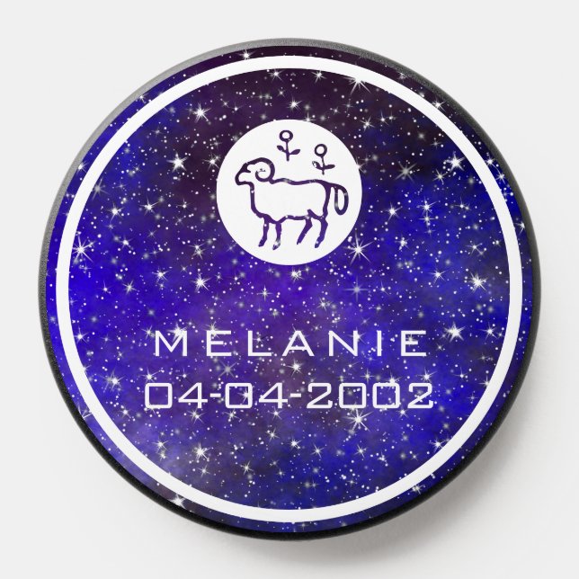 Aries Zodiac Sign Elegant Custom Name Dark Blue PopSocket (Popsocket)