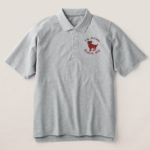 Aries Zodiac Sign Embroidery March 21 - April 19 Embroidered Polo Shirt