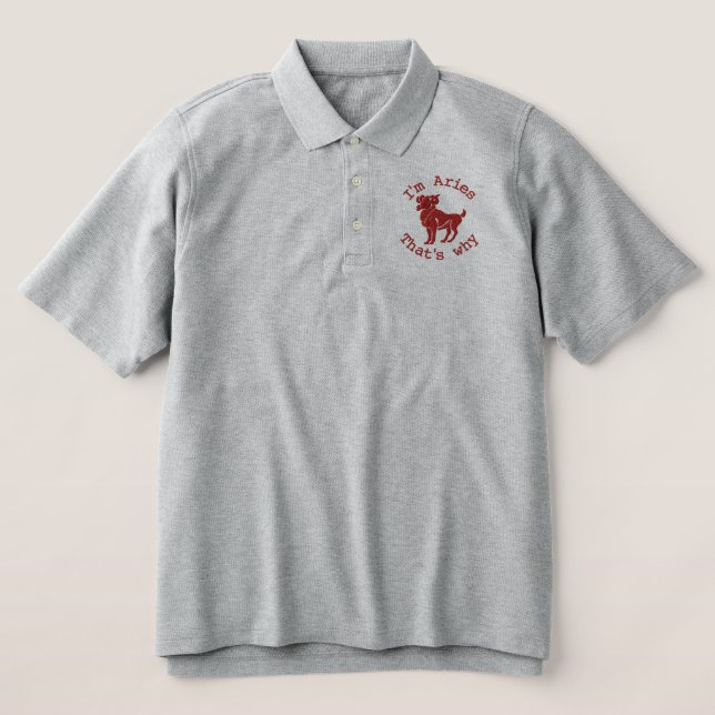 Aries Zodiac Sign Embroidery March 21 - April 19 Embroidered Polo Shirt (Design Front)