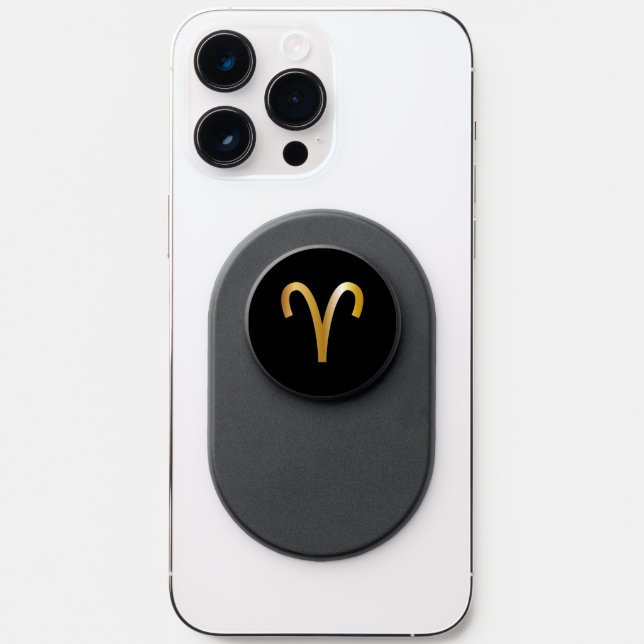 Aries Zodiac Sign Gold-Black Phone PopSocket (Front)