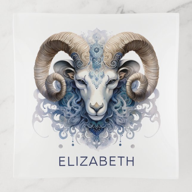 Aries Zodiac Sign Horoscope Trinket Tray (Front)