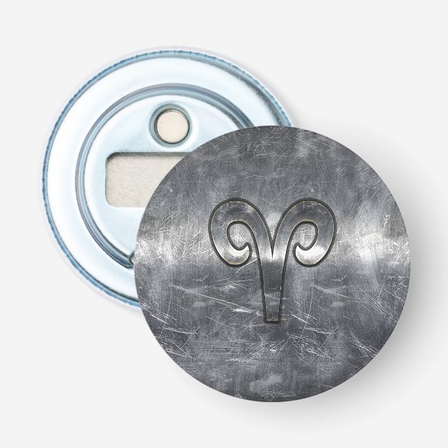 Aries Zodiac Sign in Grunge Distressed Style Bottle Opener (Front)