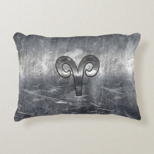 Aries Zodiac Sign in Grunge Distressed Style Decorative Pillow