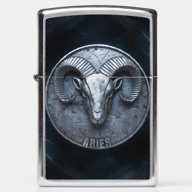 Aries Zodiac Sign Metal Emblem #2 Zippo Lighter (Front)