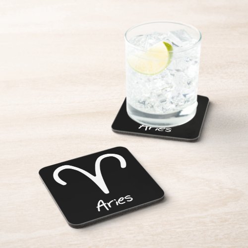 Aries Zodiac Sign on Black Background Beverage Coaster