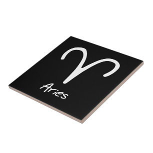 Aries Zodiac Sign on Black Background Ceramic Tile