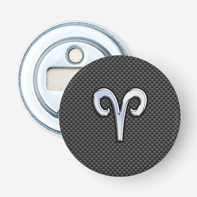 Aries Zodiac Sign on Carbon Fiber Style Bottle Opener (Front)