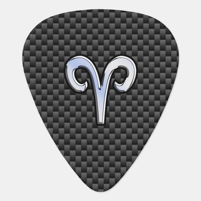 Aries Zodiac Sign on Carbon Fiber Style Guitar Pick (Front)