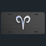 Aries Zodiac Sign on Carbon Fiber Style License Plate<br><div class="desc">An Aries zodiac sign on a carbon fiber design texture print background. A modern urban racy design for a great custom birthday gift idea. Embroidery designs are available in a selection of popular color options. Use the "Ask this Designer" link to contact us with your special design requests or for...</div>