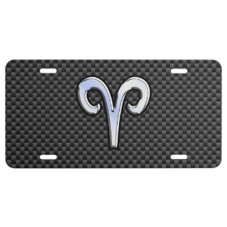 Aries Zodiac Sign on Carbon Fiber Style License Plate
