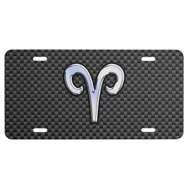 Aries Zodiac Sign on Carbon Fiber Style License Plate (Front)