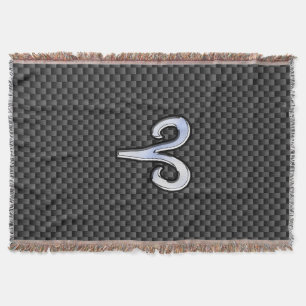 Aries Zodiac Sign on Carbon Fiber Style Throw Blanket