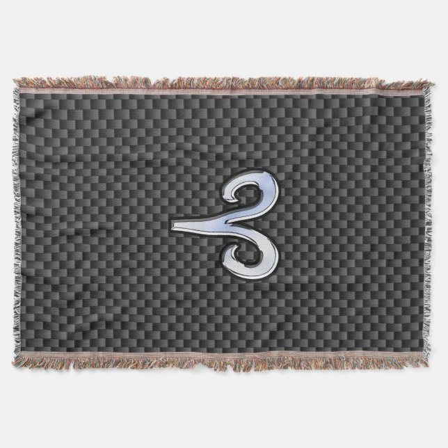 Aries Zodiac Sign on Carbon Fiber Style Throw Blanket (Front)