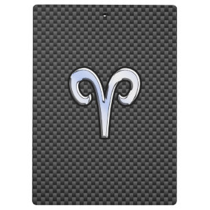 Aries Zodiac Sign on Charcoal Carbon Fiber Print Clipboard