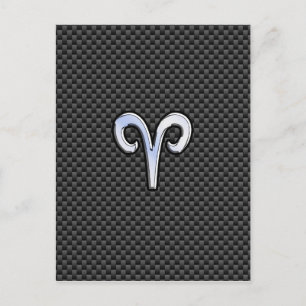 Aries Zodiac Sign on Charcoal Carbon Fiber Print Postcard