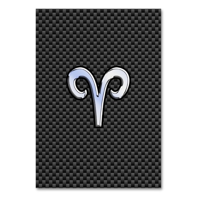 Aries Zodiac Sign on Charcoal Carbon Fiber Print Table Number (Front)